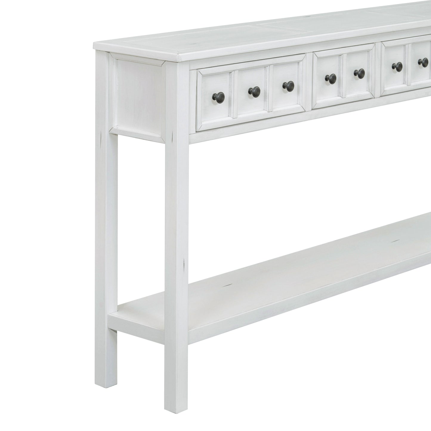 TREXM Rustic Entryway Console Table, 60-Inch Long Sofa Table with Two Drawers and Bottom Shelf, Antique White