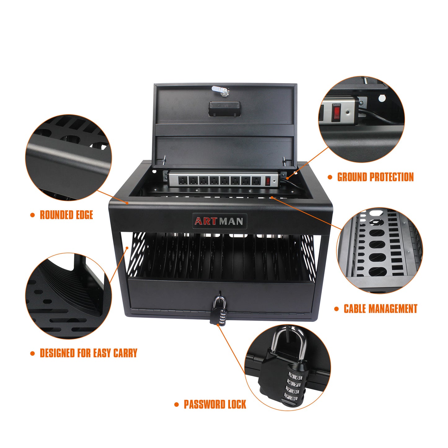 16-Bay Charging Cabinet for Laptops and Chromebooks, Locking Charging Station for Offices