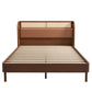 Modern Cannage Rattan Wood Platform Queen Bed, Walnut Finish for Stylish Bedrooms