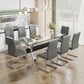 Modern Tempered Glass Dining Table, Large Office Desk with Silver Plated Metal Legs and MDF Crossbars