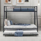 Twin over Full Bed with Sturdy Steel Frame Bunk Bed with Twin Size Trundle  Two-Side Ladders  Black