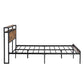 Queen Size Metal Platform Bed Frame with Wooden Headboard and Footboard with USB LINER