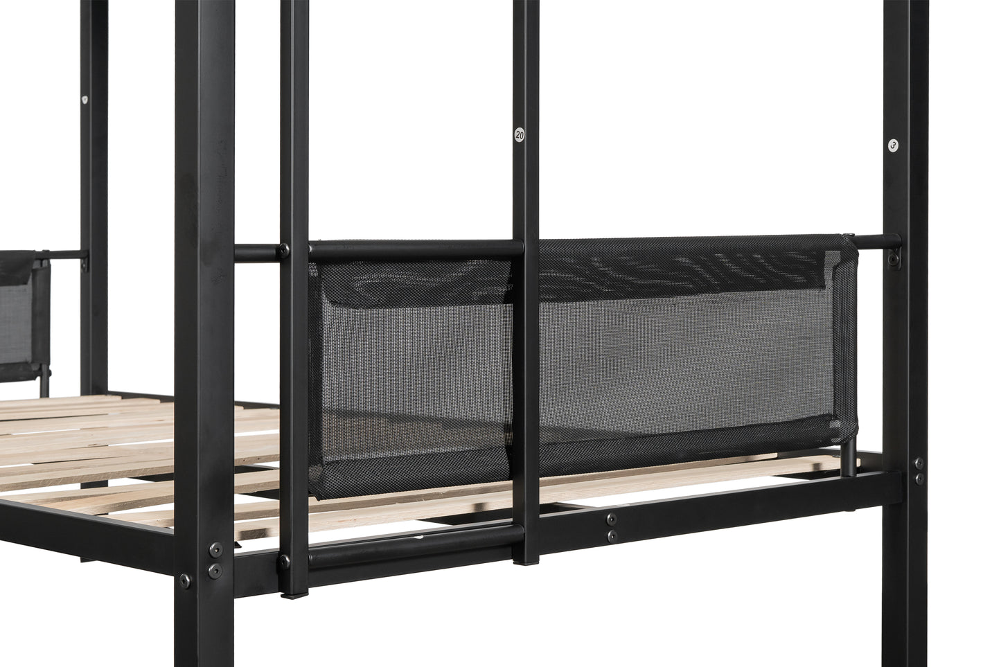 Metal double bed with casters/sturdy frame/no noise/comfortable guardrail/2 side ladders/no need for spring box