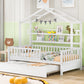 Wooden Twin Size House Bed with Trundle Kids Bed with Shelf White