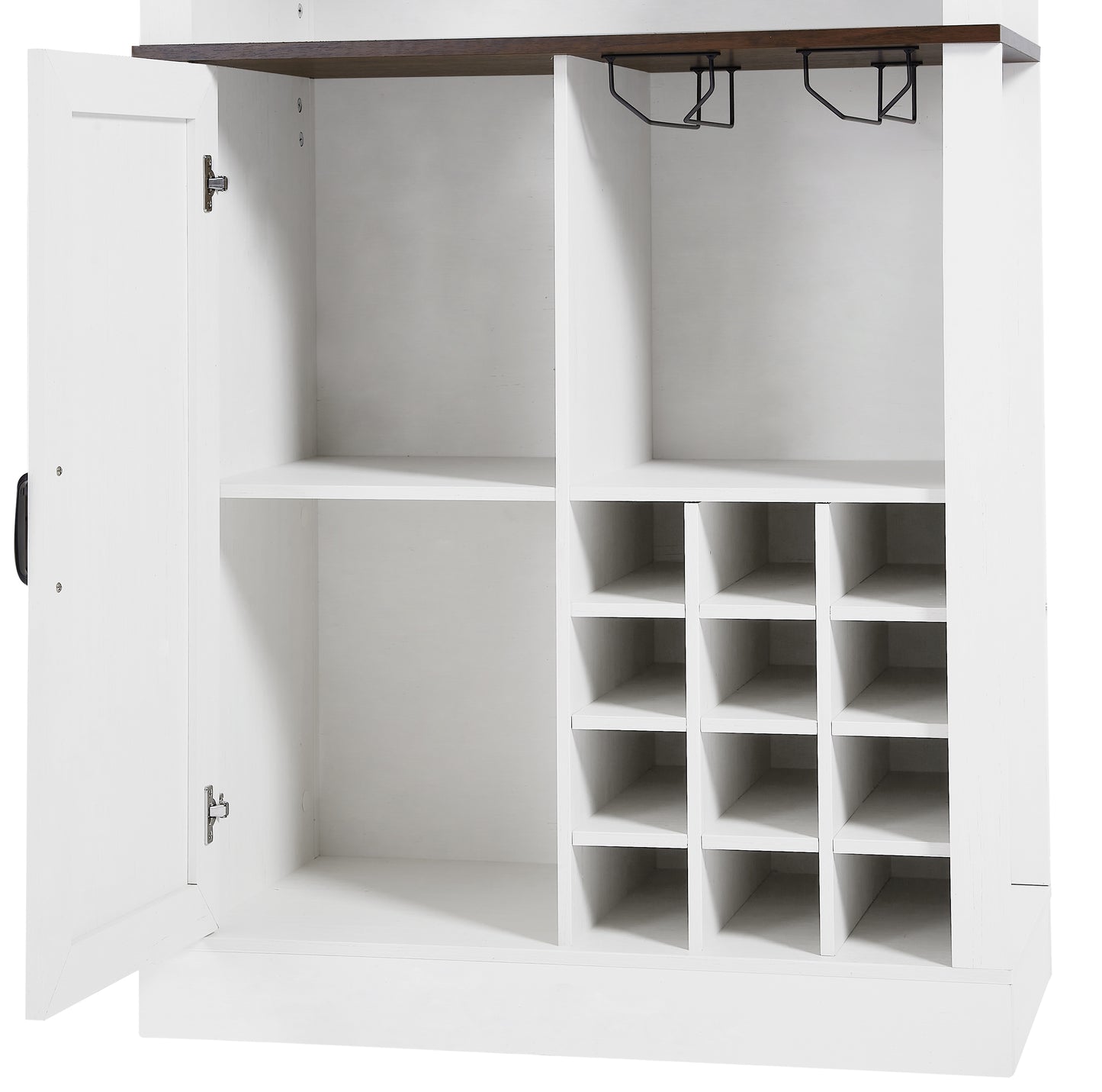 76-Inch Tall Farmhouse Kitchen Faux Rattan Wine Cabinet with Square Compartments and Shelves