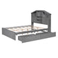 Full Size Wood Platform Bed with House-shaped Storage Headboard and 2 Drawers Gray