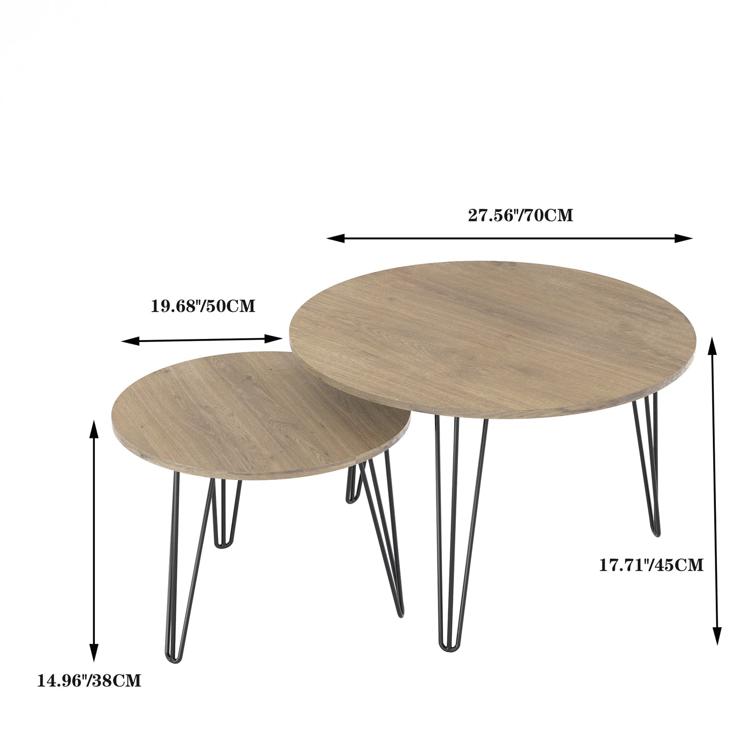 27.56'' Round Nesting Coffee Table Set of 2, Circular Nesting End Table Set  Sturdy Metal Base for Living Room, bedroom, Brown