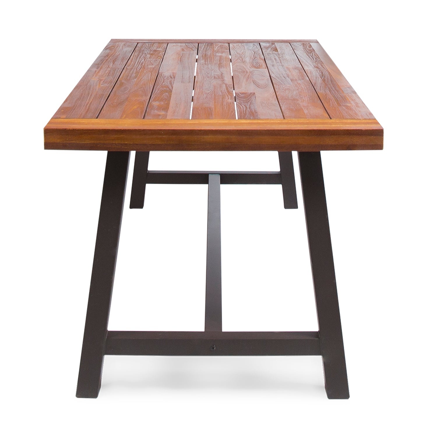 Carlie Outdoor Dining Table with Sandblast Finish and Rustic Metal Legs