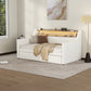 Twin Size Daybed with Drawers, Upholstered Daybed with Charging Station and LED Lights, White