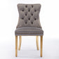 Tufted solid wood velvet cushioned dining chair, gold-plated stainless steel nail leg heads, 2 pieces in gray and gold