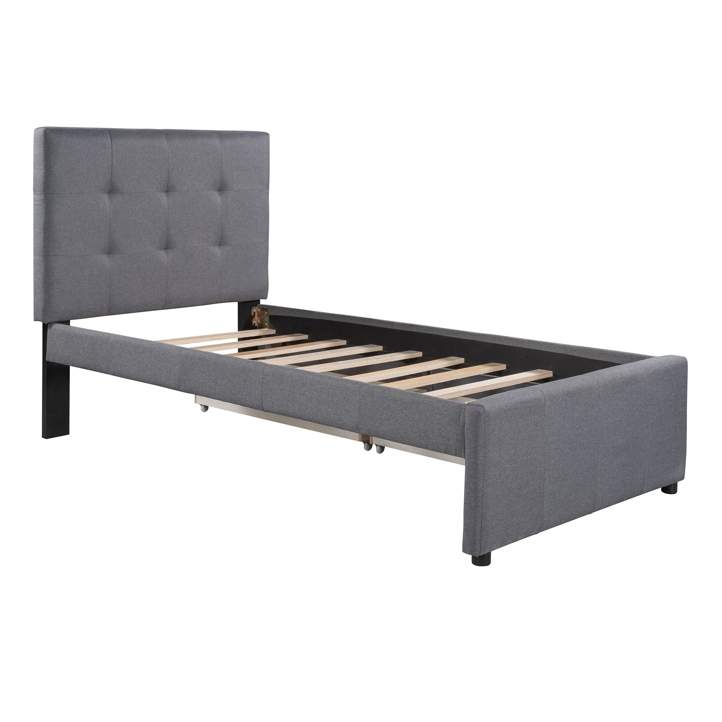 Linen Upholstered Platform Bed With Headboard and Two Drawers Twin