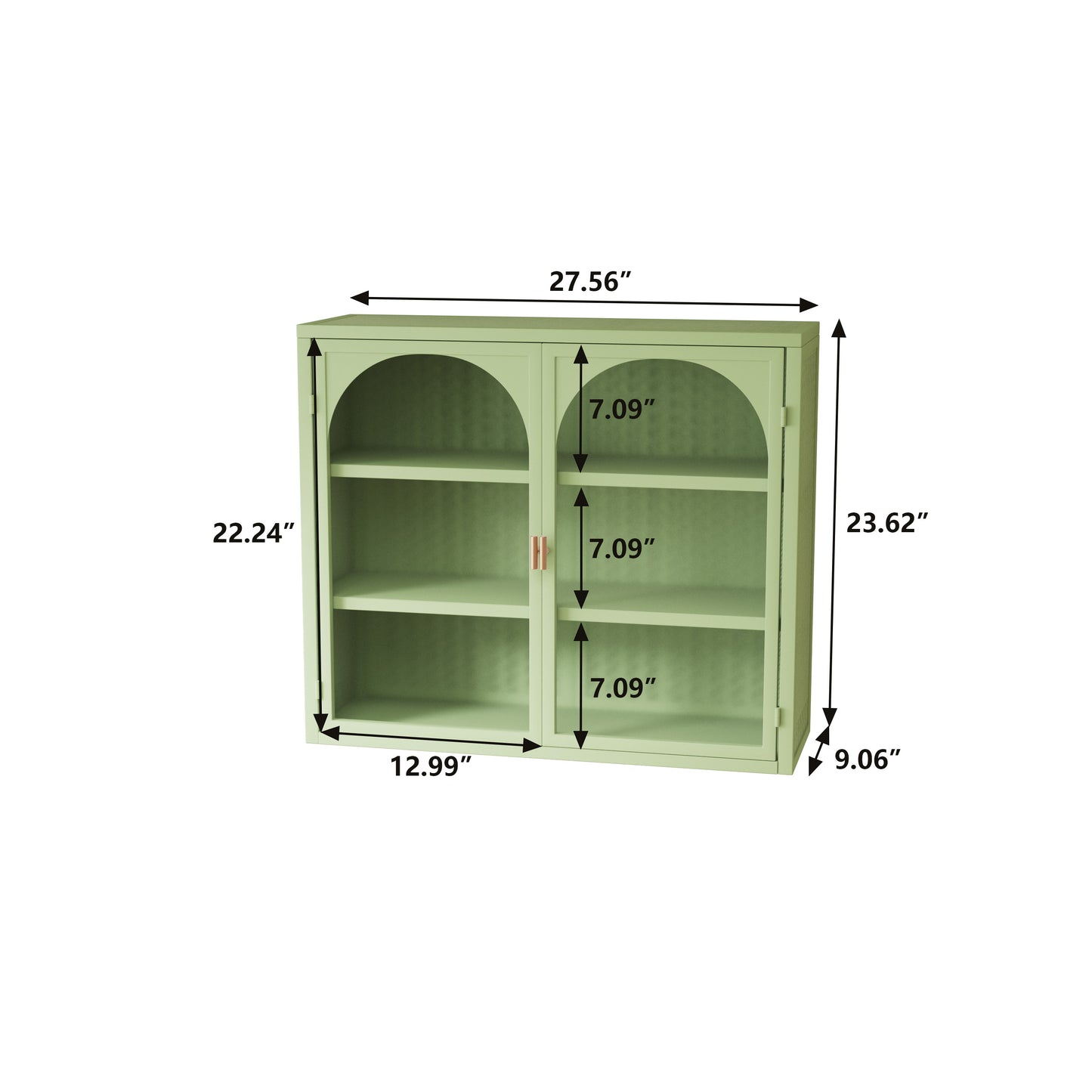 Glass Doors Modern Two-door Wall Cabinet with Featuring Three-tier Green