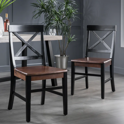 Roshan Farmhouse Acacia Wood Dining Chairs, Black / Walnut (Set of 2)