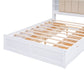 Wood Queen Size Platform Bed with Storage Headboard  Shelves and 4 Drawers  White