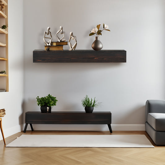 72-Inch Rustic Wood Floating Fireplace Mantel Espresso