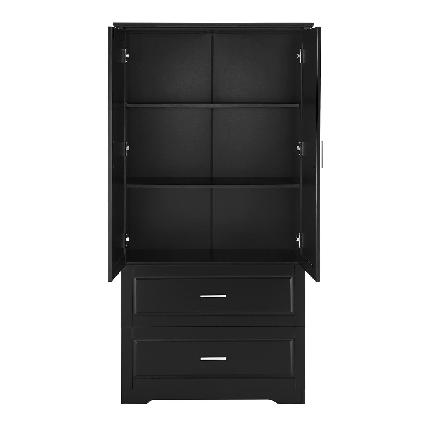 Tall Bathroom Storage Cabinet with Two Doors and Drawers, Adjustable Shelf, MDF Board, Black Finish