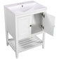 White Modern Sleek Bathroom Vanity Elegant Ceramic Sink with Solid Wood Frame Open Style Shelf