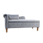 Sillón chaise longue gris de terciopelo para interiores con espacio de almacenamiento y almohada, diseño moderno tapizado con brazos enrollados