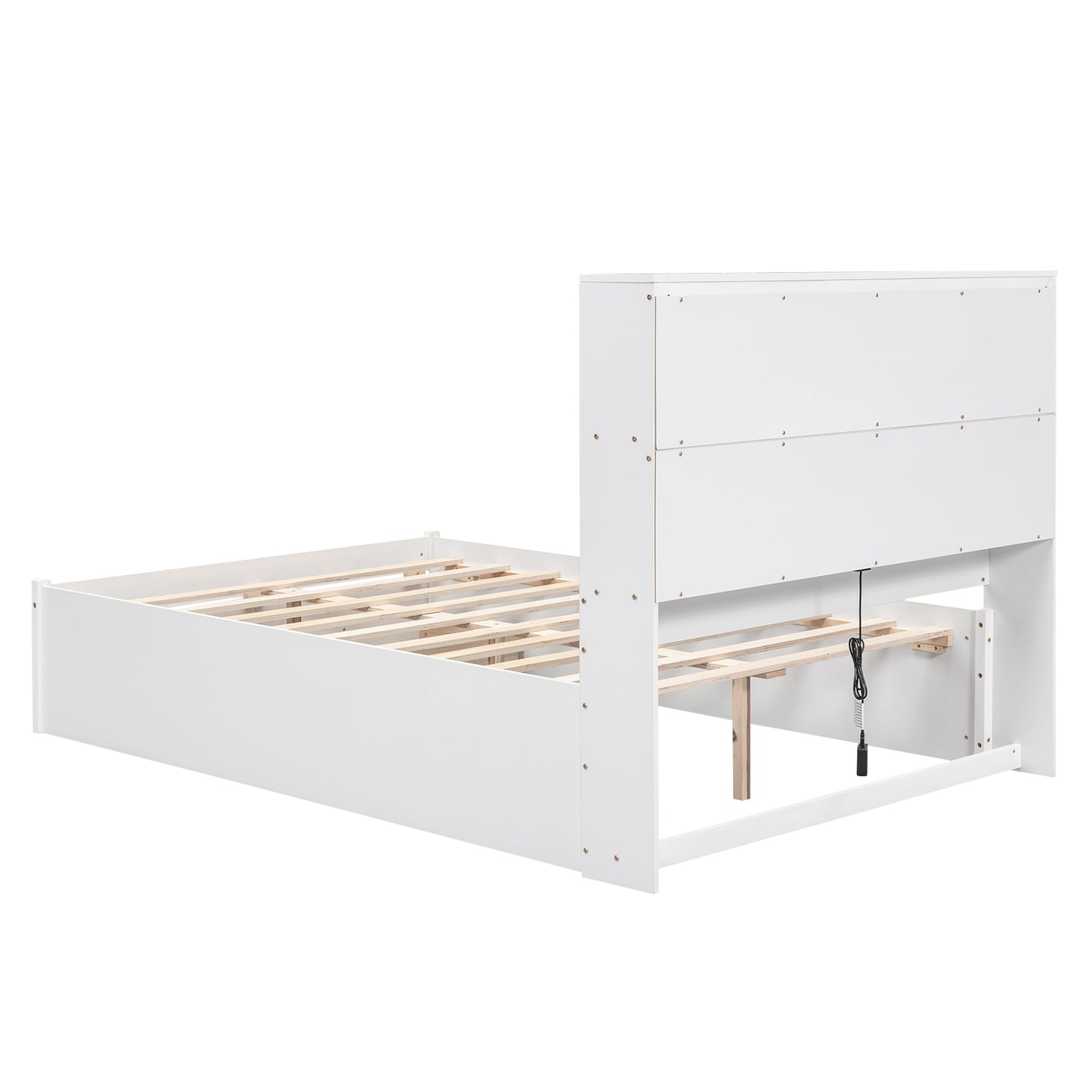 Full Size Platform Bed with Storage Headboard, Charging Station and 2 Drawers White