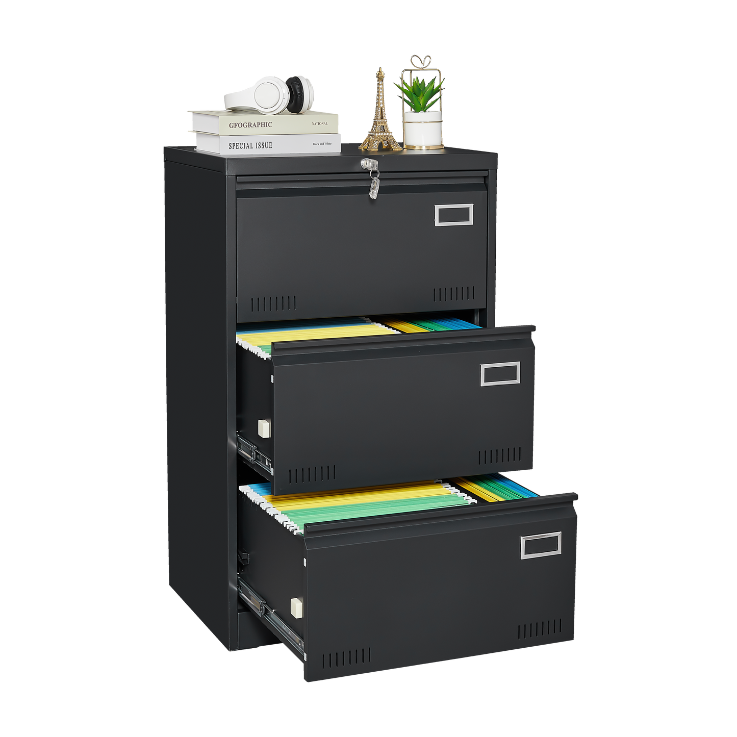 Filing Cabinet Lateral File Cabinet 3 Drawer Blcak Locking Metal File Cabinets Three Drawer