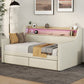 Twin Size Daybed with Storage Drawers, Upholstered Daybed with Charging Station and LED Lights, Beige