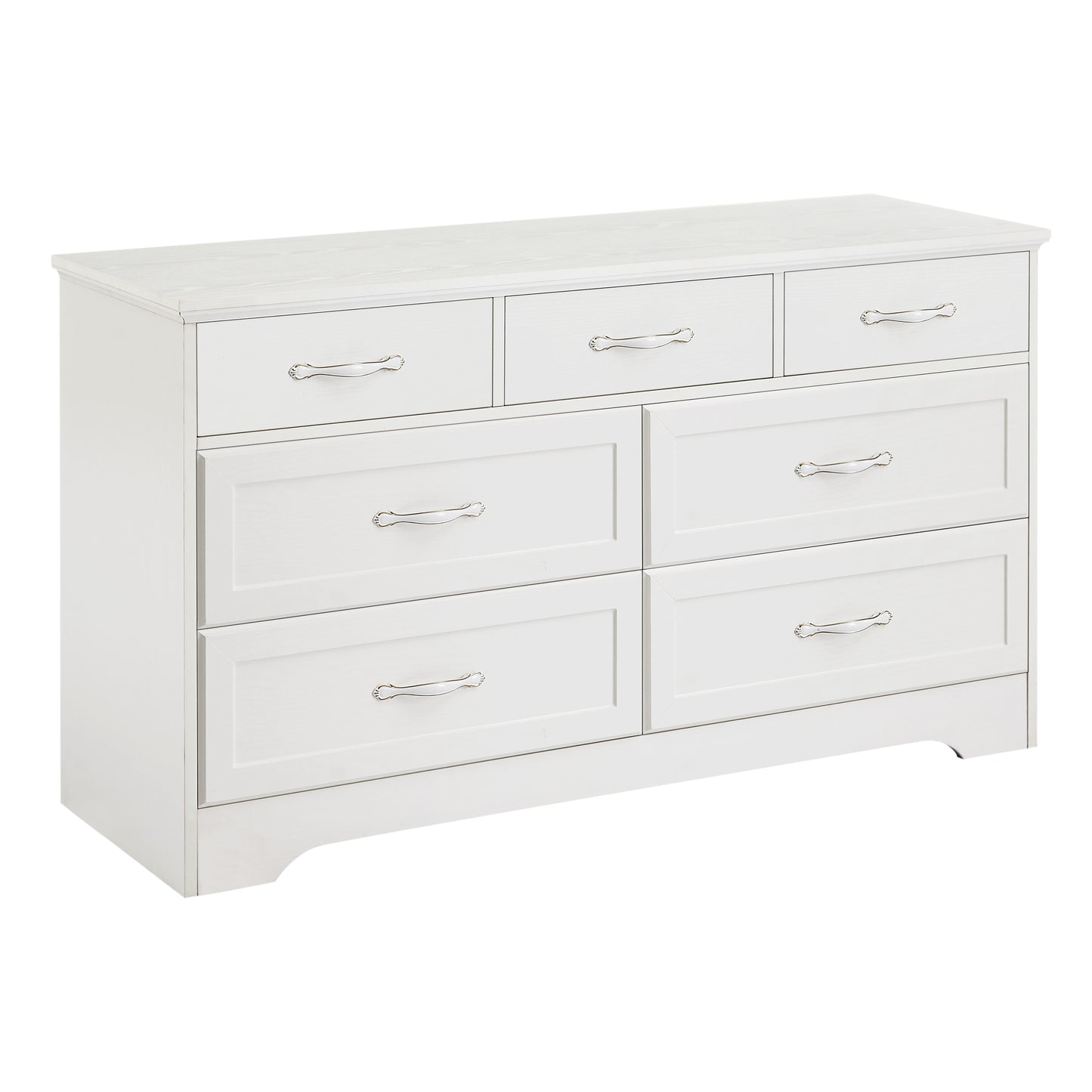 Modern 3 Drawer Bedroom Chest of Drawers with 7 Drawers Dresser Clothes Organizer -Metal Pulls White, 47.6″L x 15.7″W x 26.6″H