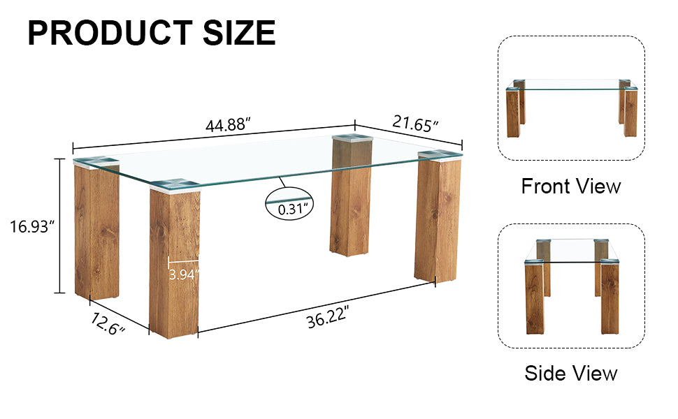 Glass-Top Coffee Table tea table with MDF Legs - Stylish Blend of Elegance and Durability