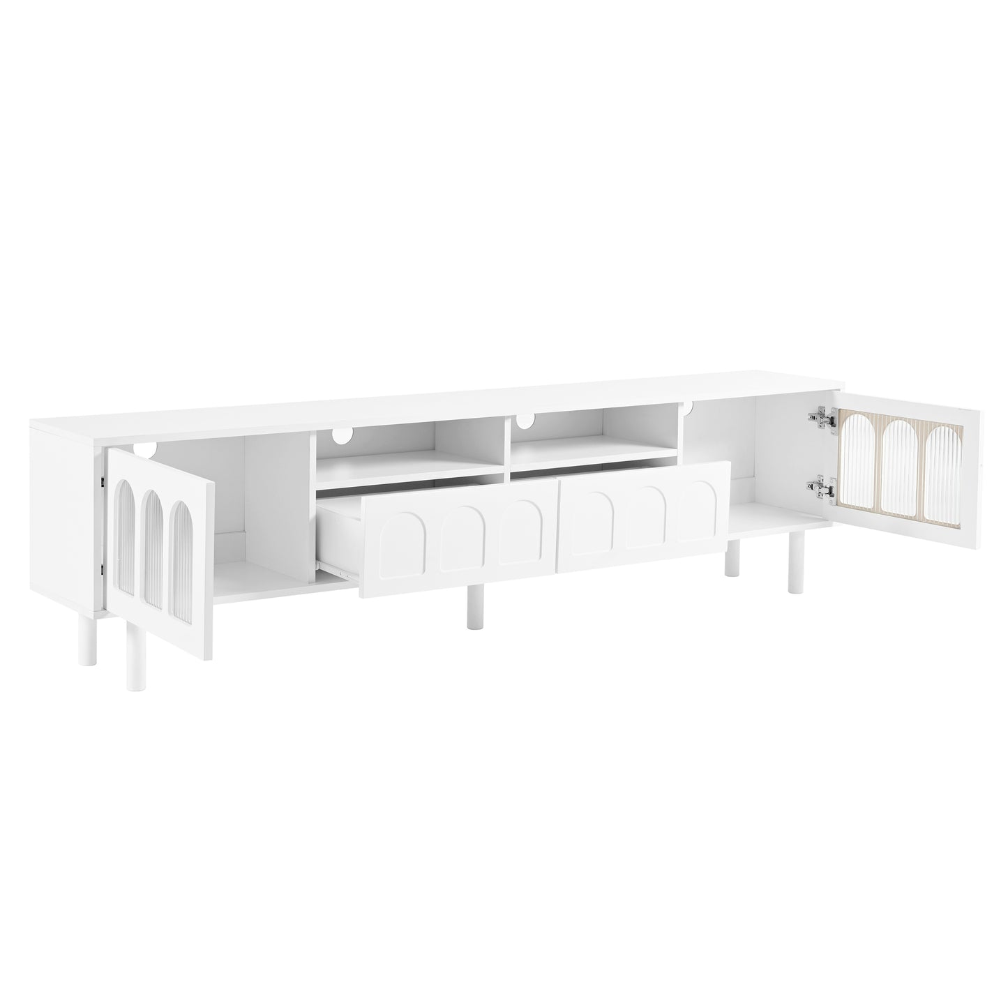 Two sets of ON-TRANS cream style TV stands and coffee tables, suitable for TVs under 80 inches, white