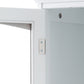 High bathroom storage cabinet with glass door, freestanding, two drawers and adjustable shelves, MDF board, painted white