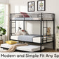 Twin bunk bed frame with trailer, metal bunk bed with sturdy guardrail and side ladder, can be divided into two beds, black