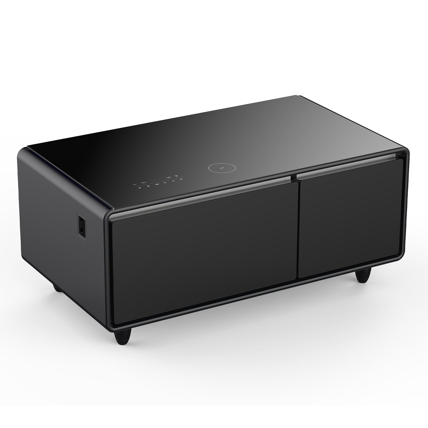 Modern Smart Coffee Table with Built-In Fridge, Bluetooth Speaker, Wireless Charging, and Touch Control Panel, Black