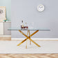 Tempered Clear Glass Dining Table with Golden Legs, 63-Inch Modern Design for Dining Rooms