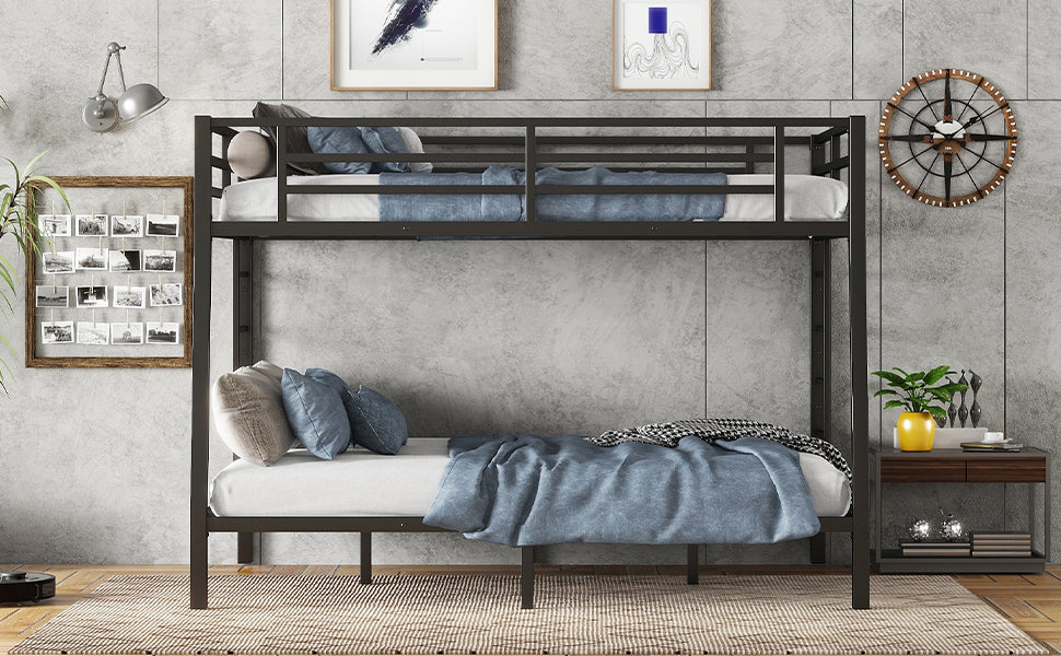 Metal Full XL Over Queen Bunk Bed for Teens and Adults, Space-Saving and Noise-Reduced Design