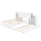 Queen Size Storage Platform Bed with Pull Out Shelves and Twin XL Size Trundle  White