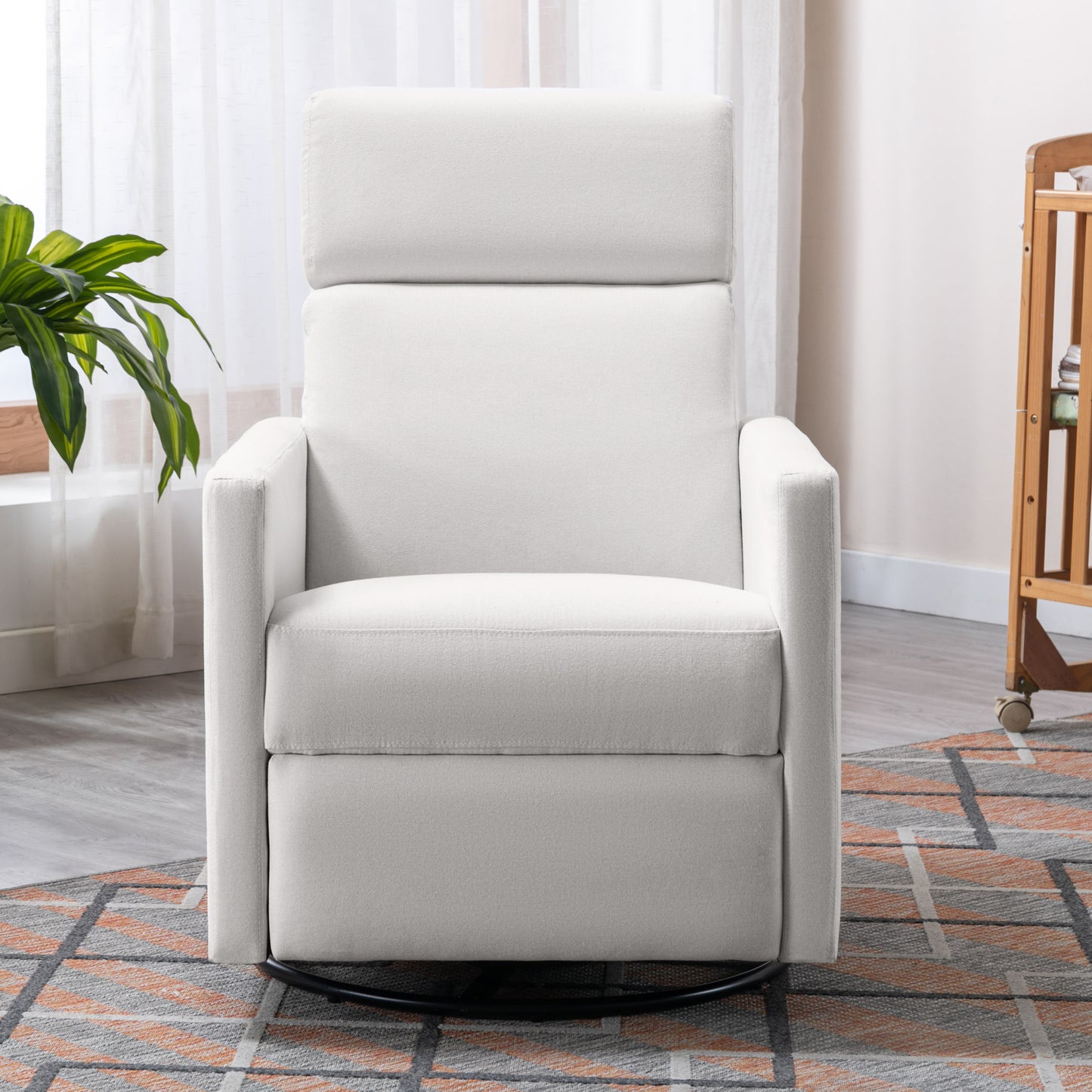 Modern Upholstered Rocker Nursery Chair Plush Seating Glider Swivel Recliner Chair Beige