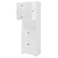 Tall Bathroom Cabinet with Four Doors, Large Storage Space Open Shelve, Upper Storage Cabinet, Whit