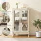 Dual door Curio cabinet with tempered glass door mirror back panel and adjustable shelf display cabinet with light bulbs, white