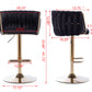 Set of 2 Bar Stools with Chrome Footrest and Swivel Base, Velvet Upholstery and Golden Legs, Black Finish