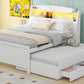 Full Size Platform Bed with Storage LED Headboard  Twin Size Trundle and 3 Drawers White