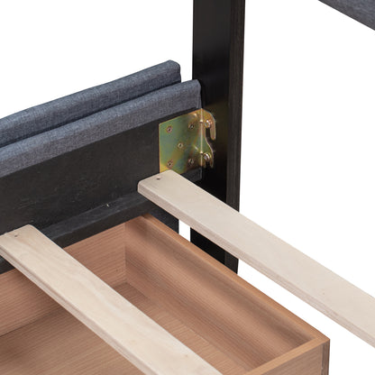Linen Upholstered Platform Bed with Drawers Dark Gray