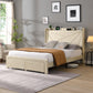 Full Size Bed Frame with 2 Storage Drawers Upholstered Bed Frame Beige