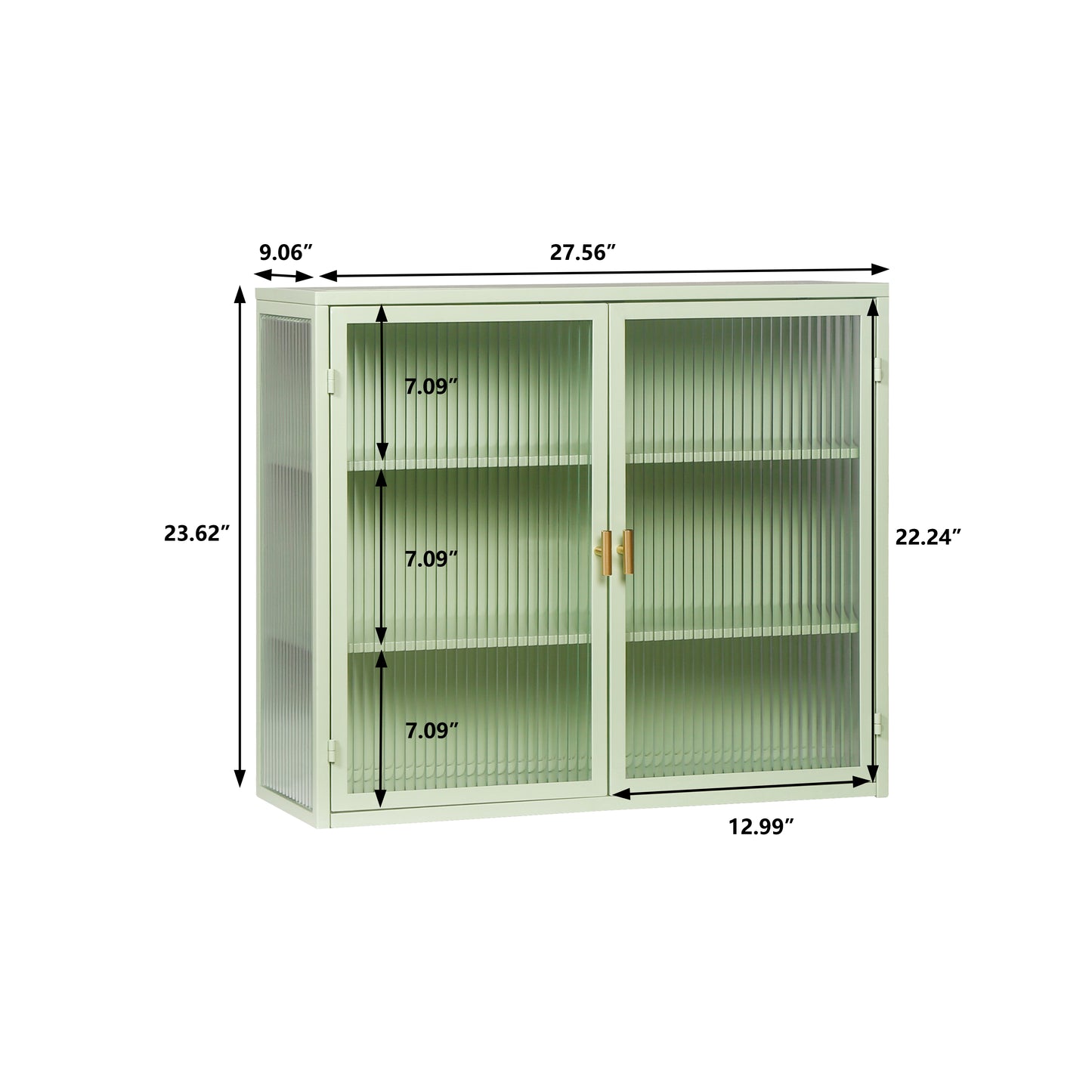 Glass Doors Modern Two-door Wall Cabinet with Featuring Three-tier Storage Mint Green