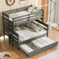 Wood Twin over Full Bunk Bed with Twin Size Trundle  Gray