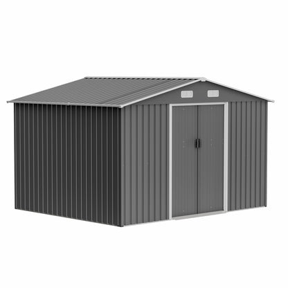 10X8 FT outdoor tool storage shed with metal foundation and lockable door, all-weather metal shed, gray