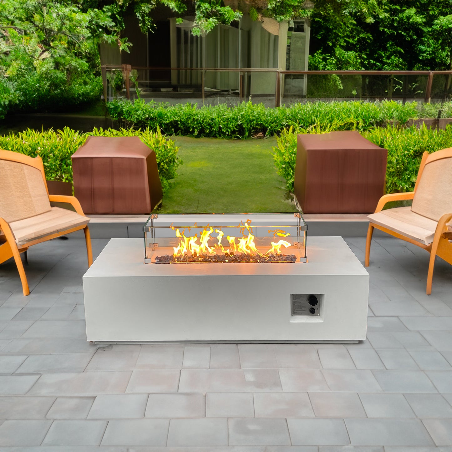 52 Inch Outdoor Concrete Propane gas rectangle Fire Pit table in Antique white color