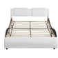 Full Size Upholstered Faux Leather Platform Bed with LED Light Bed Frame with Slatted - White