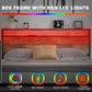 Full size bedstead with storage headboard and 2 drawers, LED light bed with charging station, metal Flat noodles support