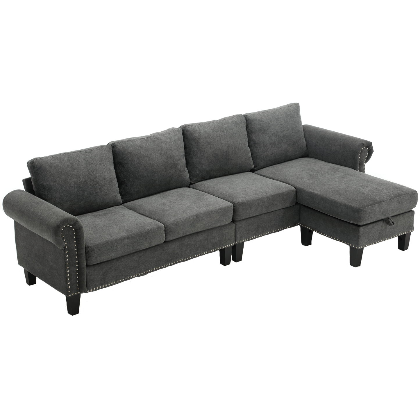 Convertible Sectional Sofa with Storage, L-Shaped Design in Modern Linen Fabric, Gray for Living Rooms