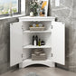 White Triangle Bathroom Storage Cabinet with Adjustable Shelves, Freestanding Floor Cabinet for Home Kitchen