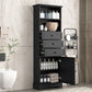 Black high storage cabinet with 3 drawers and adjustable shelves, MDF board painted